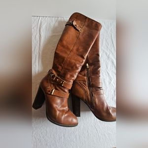 BROWN Knee High Boots with gold detail